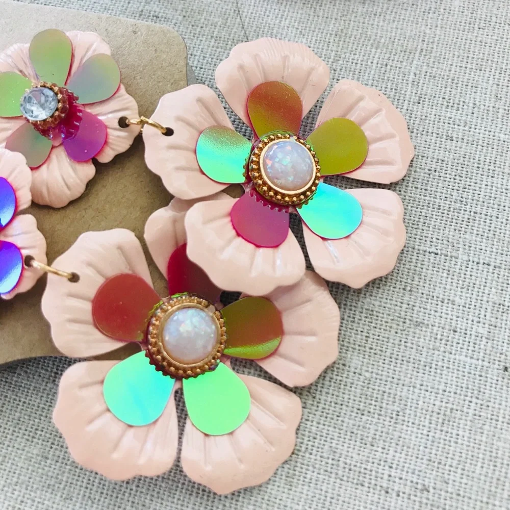 Pink Pansy Statement Earrings